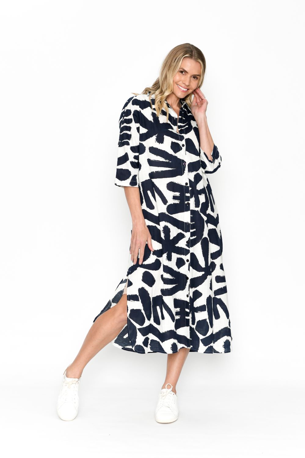 Sofia Shirt Dress in Navy & White Print