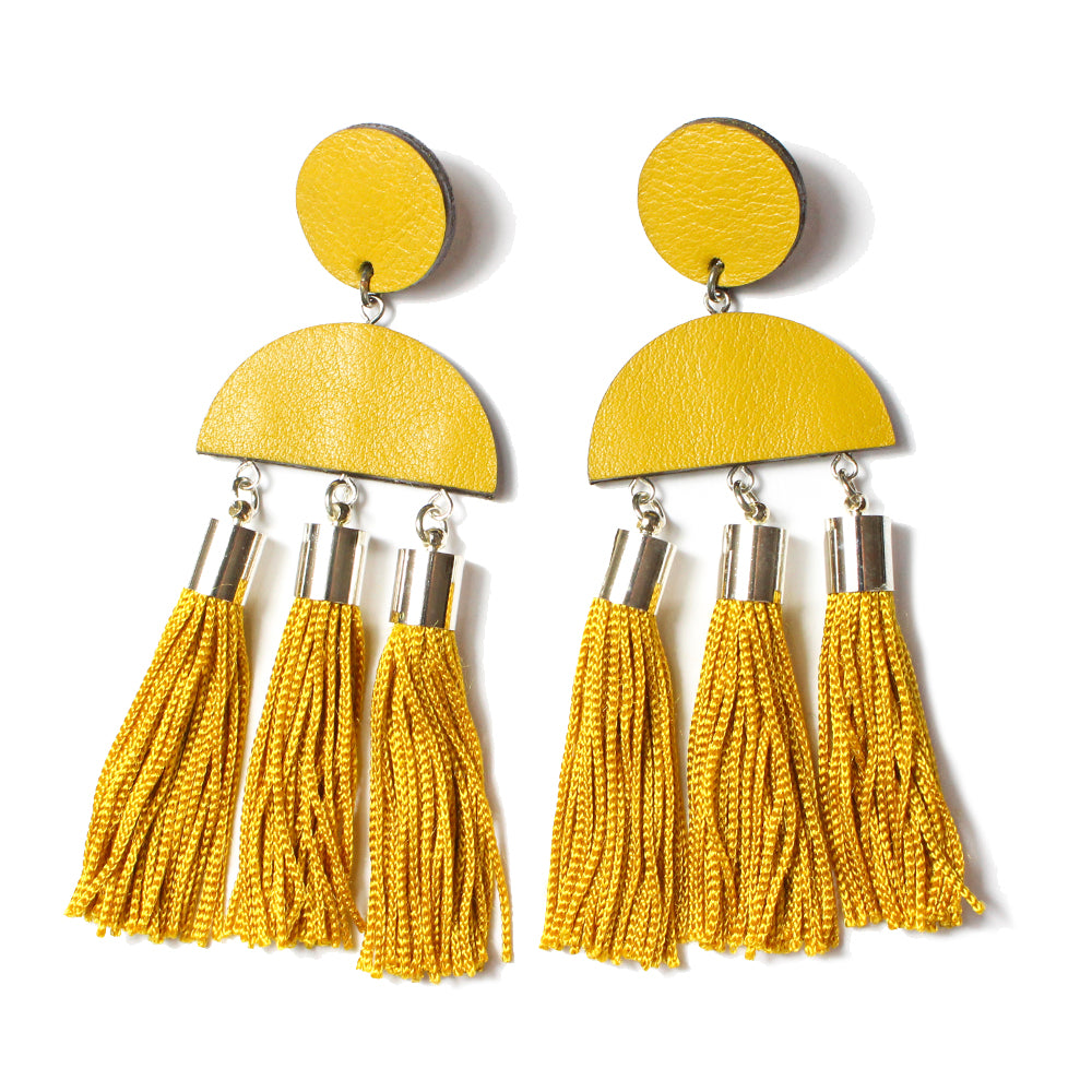Dark Horse Luna Leather/Tassel Ear-Rings - Ochre