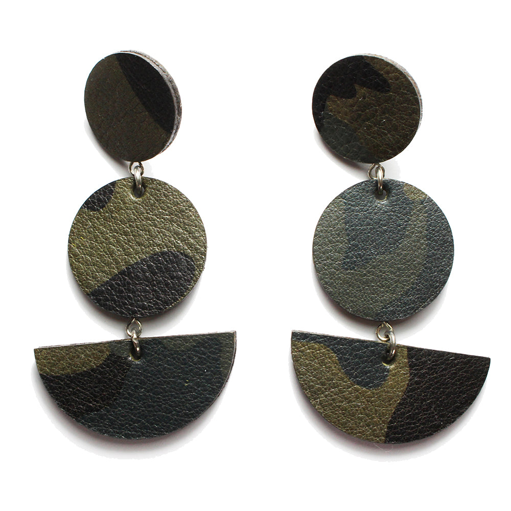 Dark Horse Hera Leather Double Dot/Slice Ear-Rings - Camo