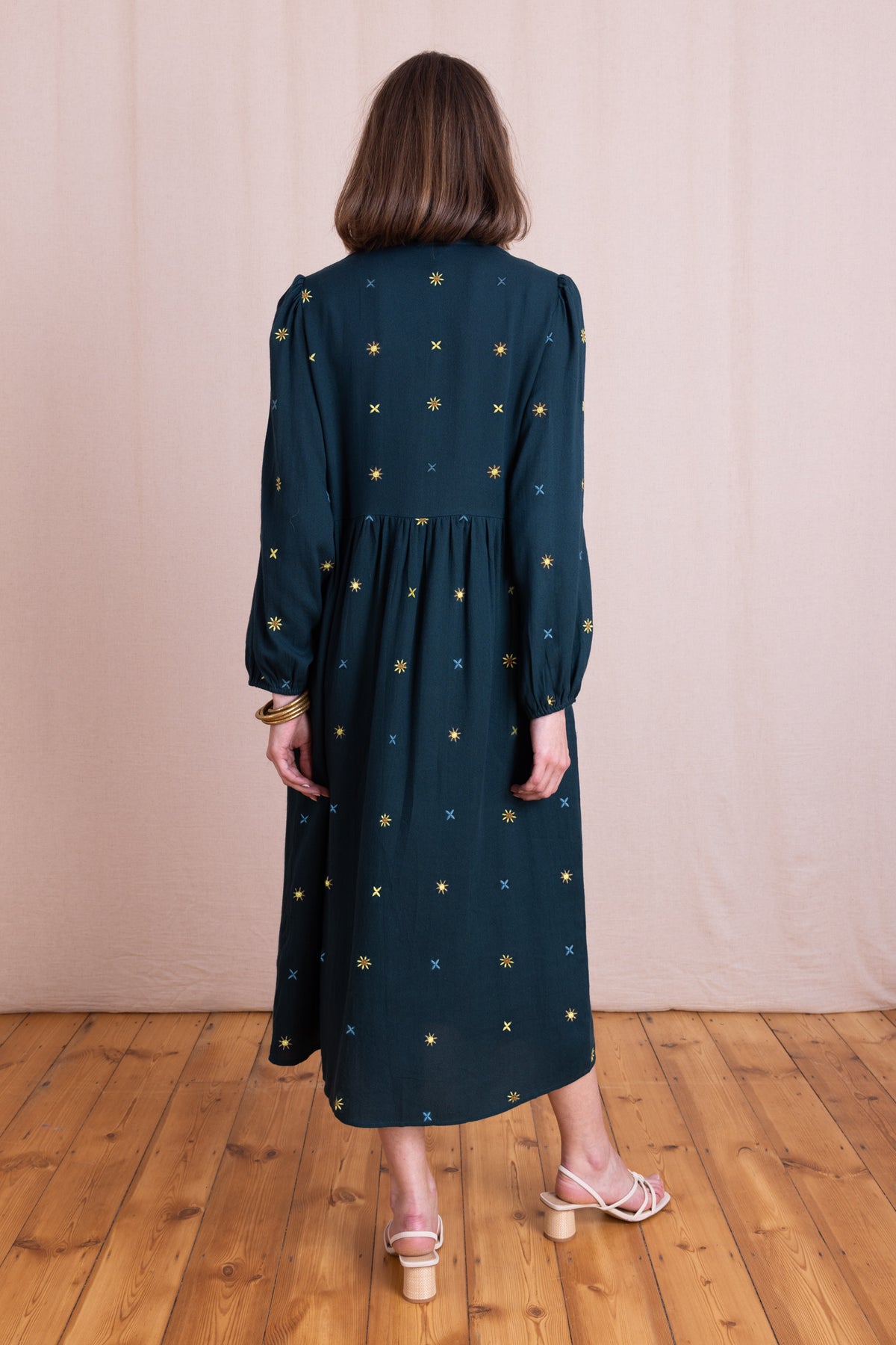 Teal Embroidered Midi Dress | Nomads EM2253TEL
