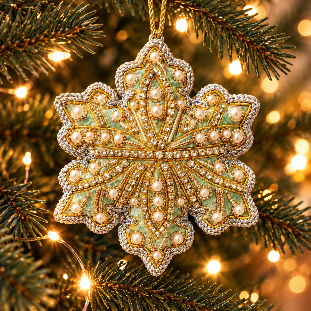 Eau de Nil Pearl Snowflake Christmas Decoration – Tinker Tailor London
