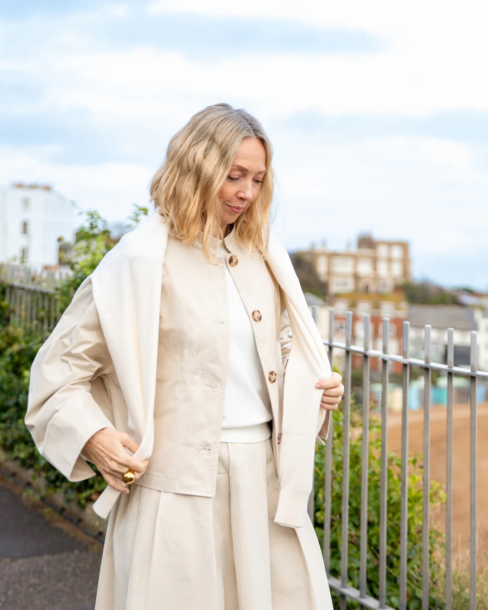 Eddie Cropped Trench Jacket | Cotton | Chalk