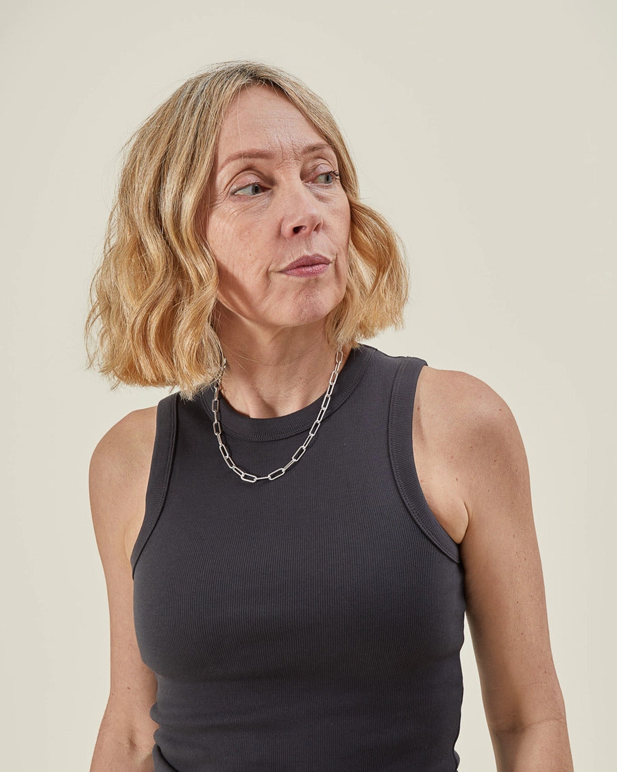 Charcoal Grey Ribbed Vest Top - Ellen