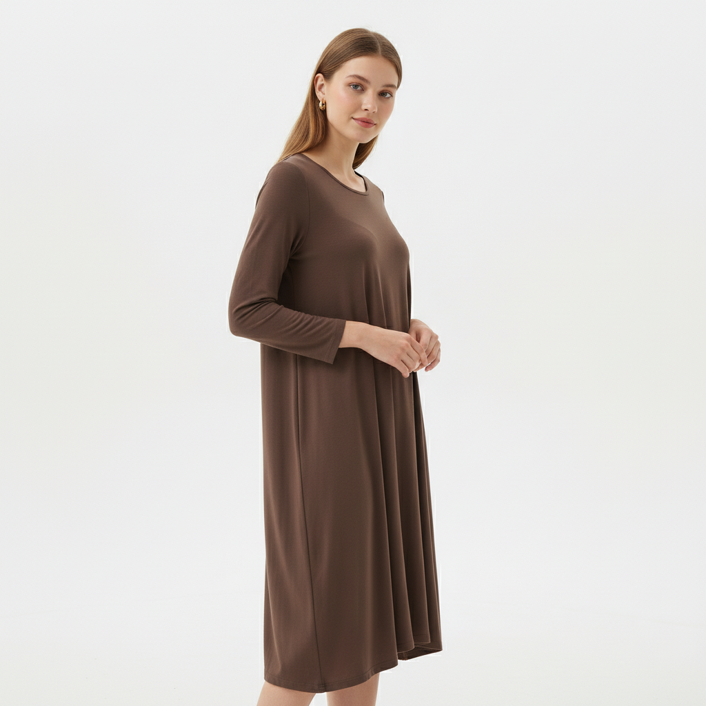 Plain Long Sleeve Black Essential Bubble Dress | Orientique