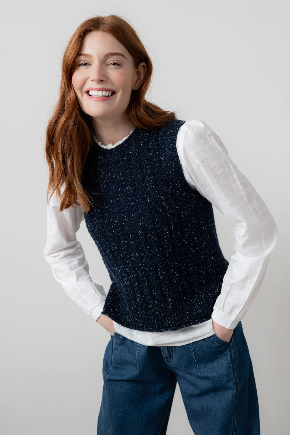Navy Fleck Knit Eva Tank Top | Lily & Me LM25662