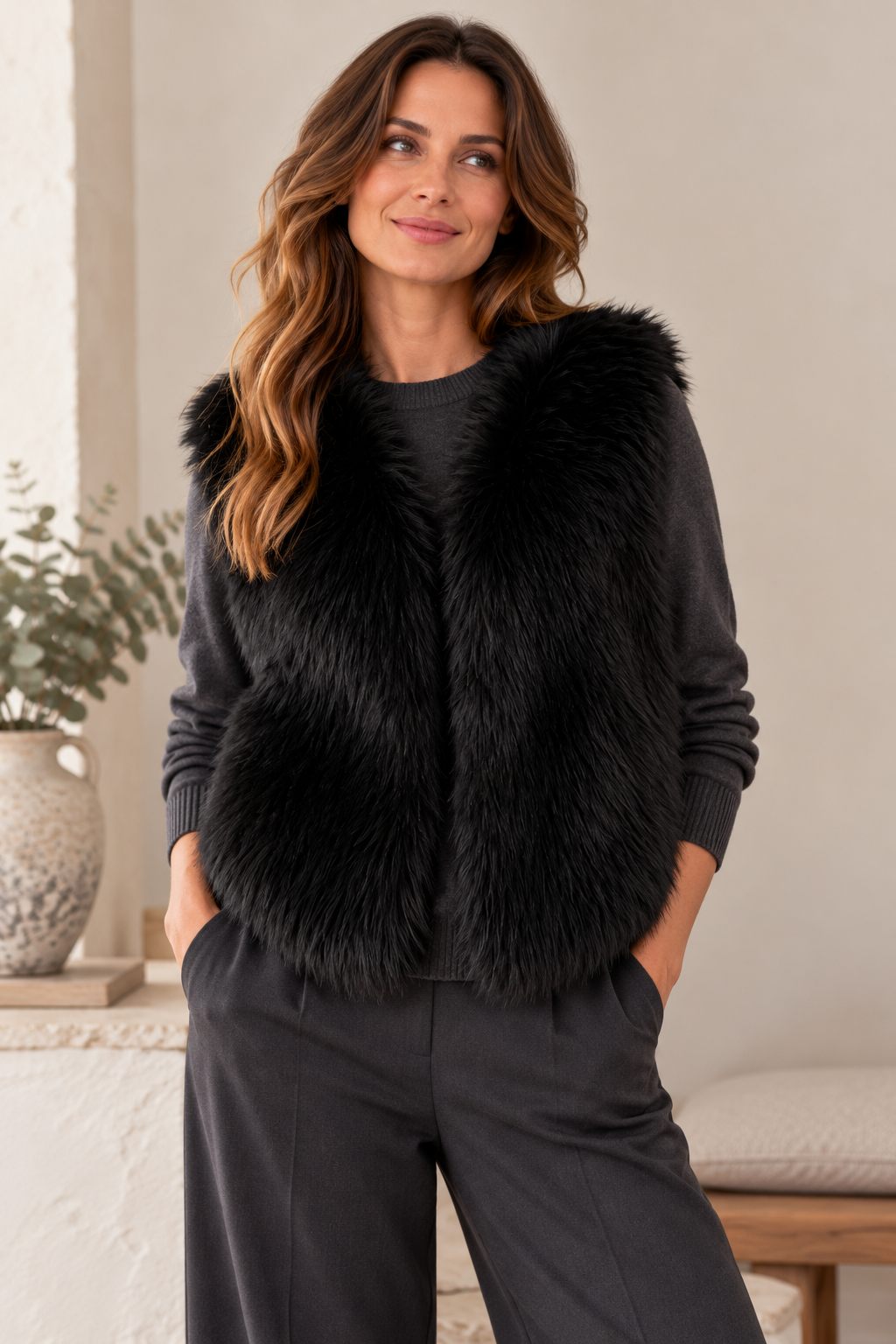 Black Faux Fur Gilet | Last True Angel LGN05B