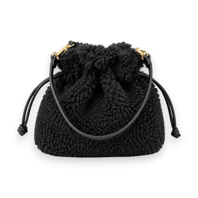 Faux Shearling Ruched Mini Bag – Black | Last True Angel