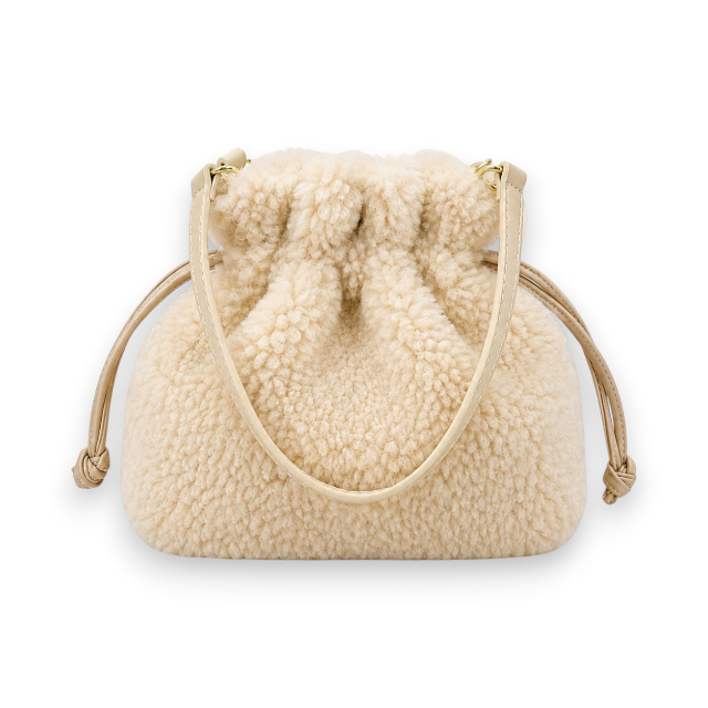 Faux Shearling Ruched Mini Bag – Cream | Last True Angel LTB13C