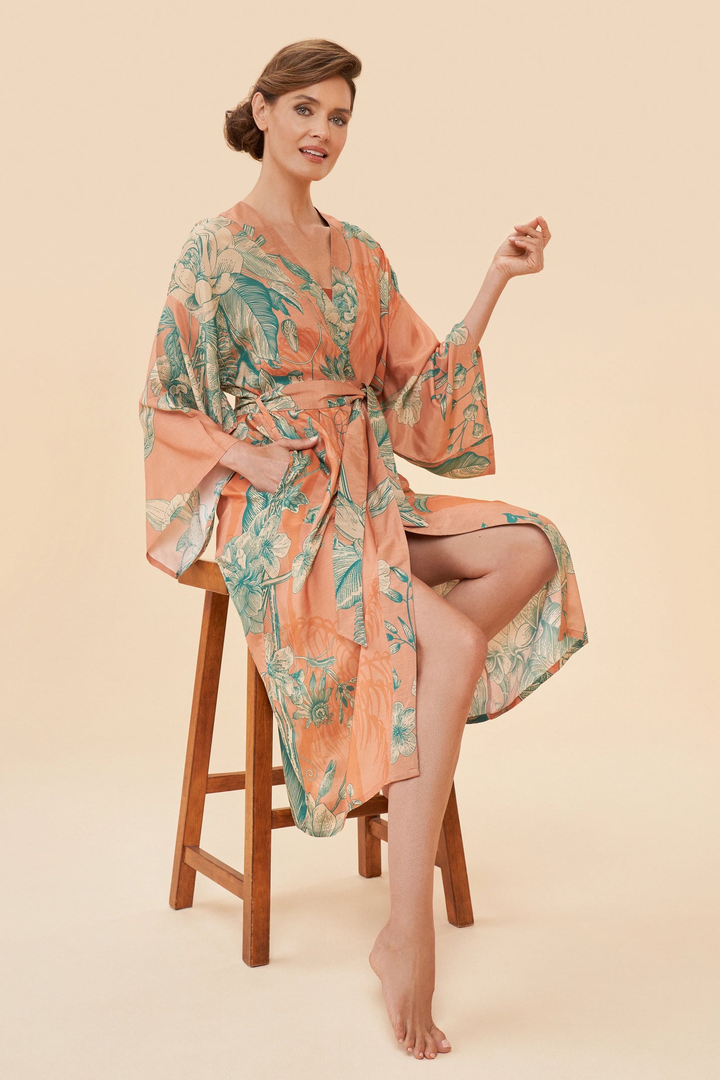 Floral Jungle Petal Kimono Gown - Powder Design