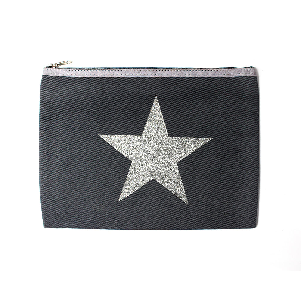 Catherine Colebrook Grey Cotton Bag - Silver Glitter Star
