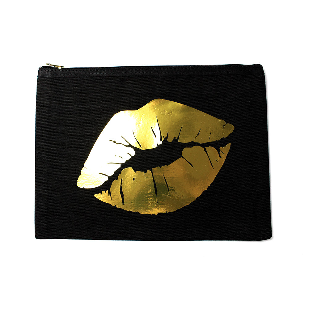 Catherine Colebrook Medium Black Cotton Bag - Gold Foil Lips