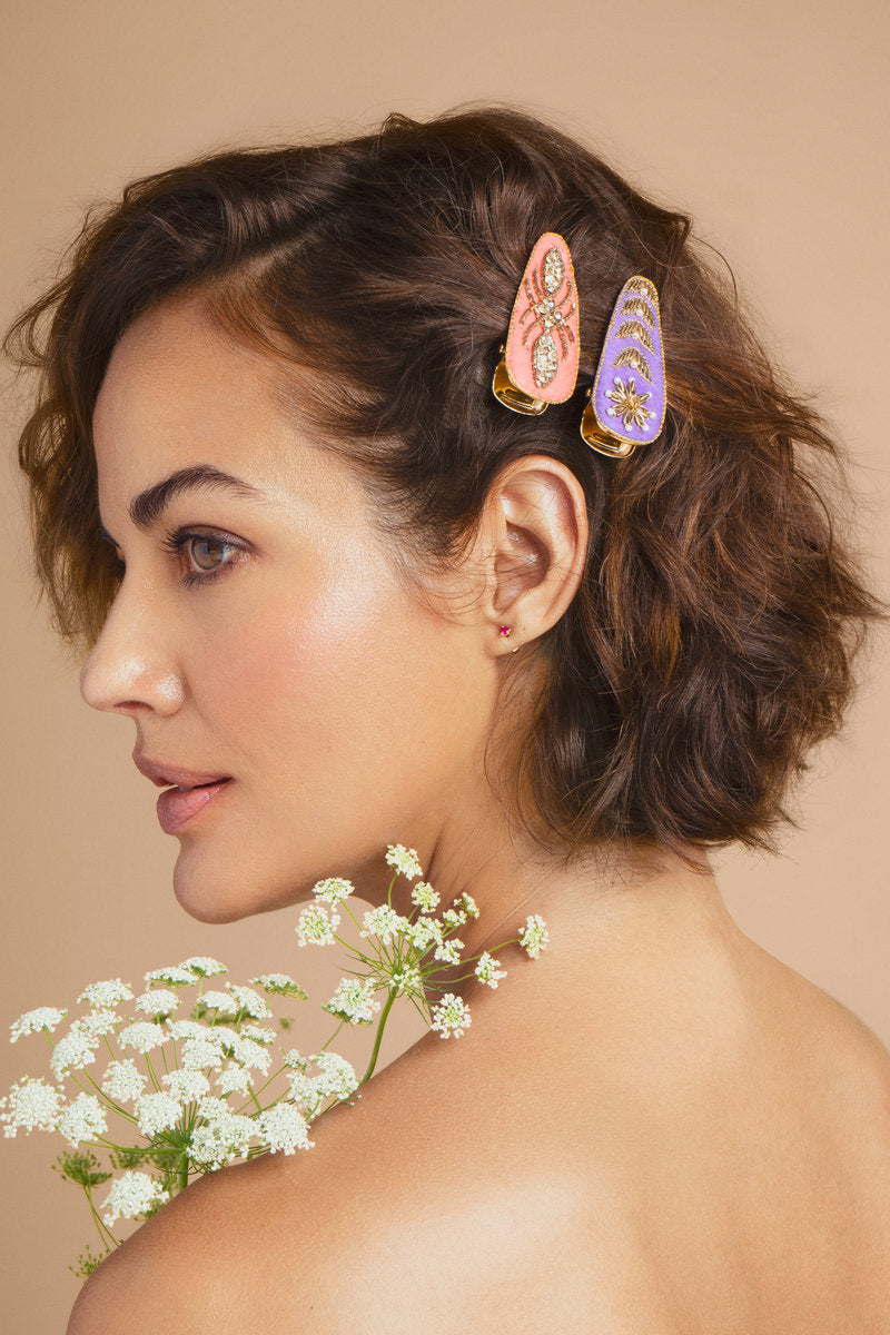 Hair Clips (Set of 2) Jewelled Flower and Deco