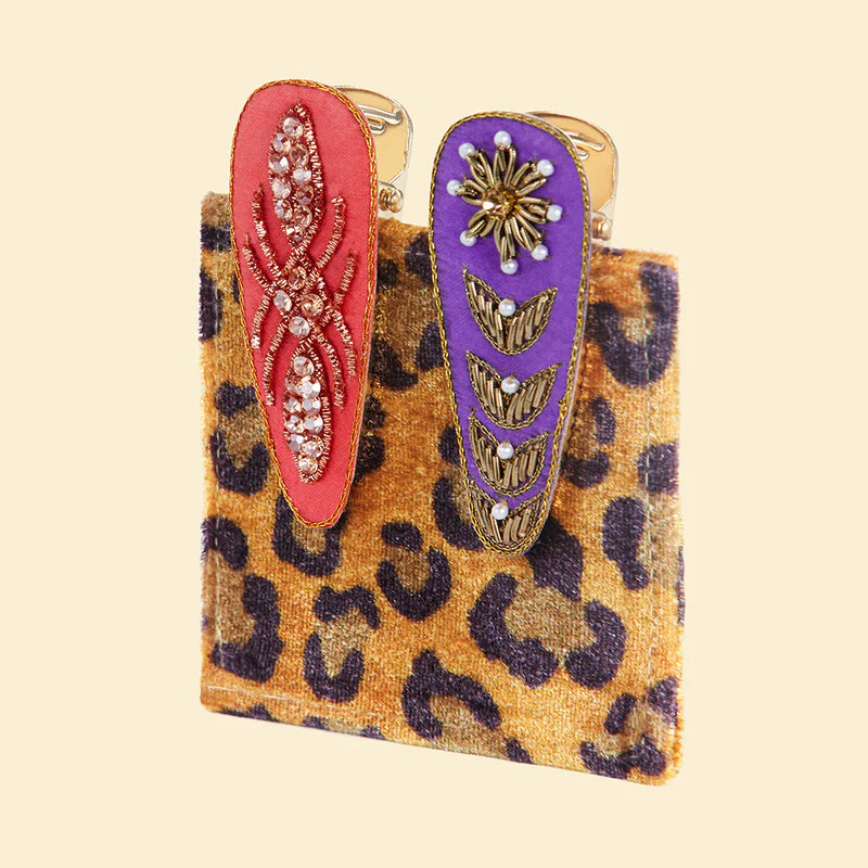 Hair Clips (Set of 2) Jewelled Flower and Deco