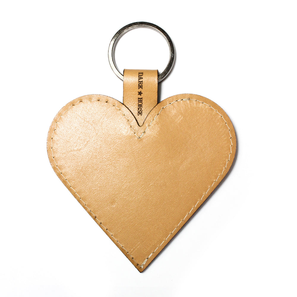 Dark Horse Leather Heart Keyring - Natural