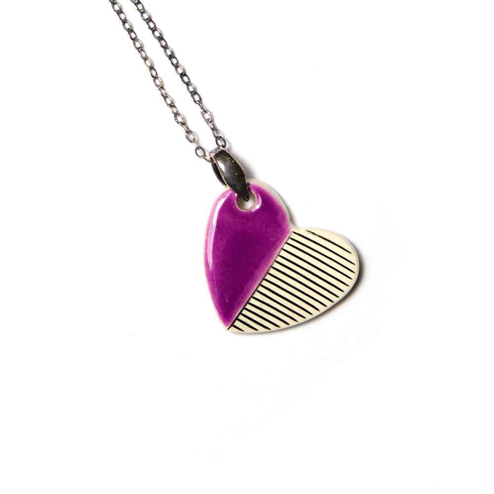 Isla Clay Ceramic Medium Heart Necklace - Purple