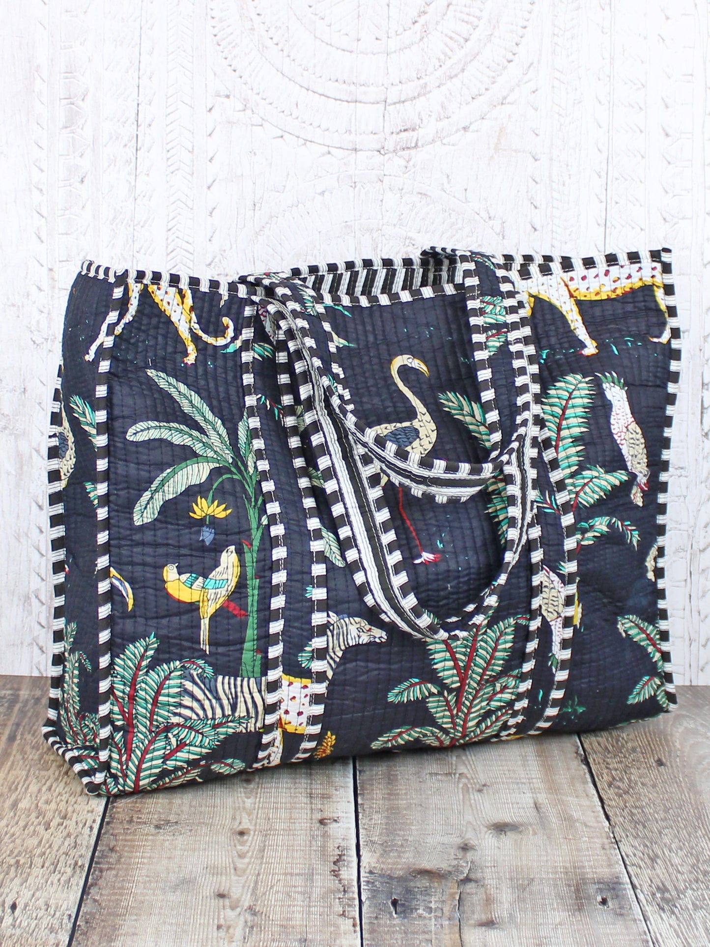 Blue Cotton Quilted Tote Bag