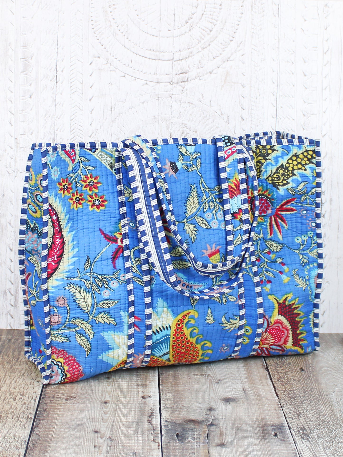Light Blue Cotton Quilted Tote Bag