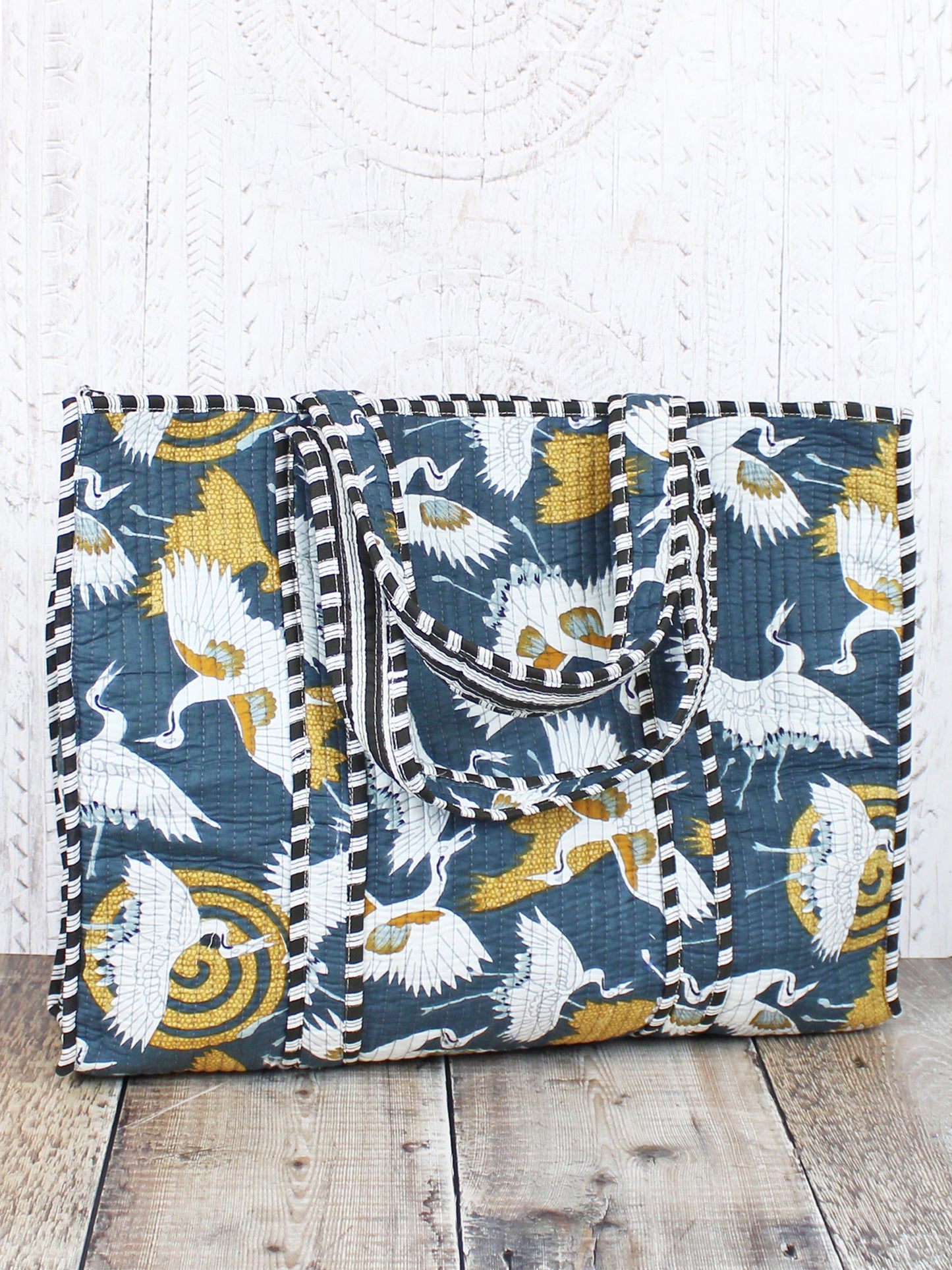 Grey Cotton Quilted Tote Bag