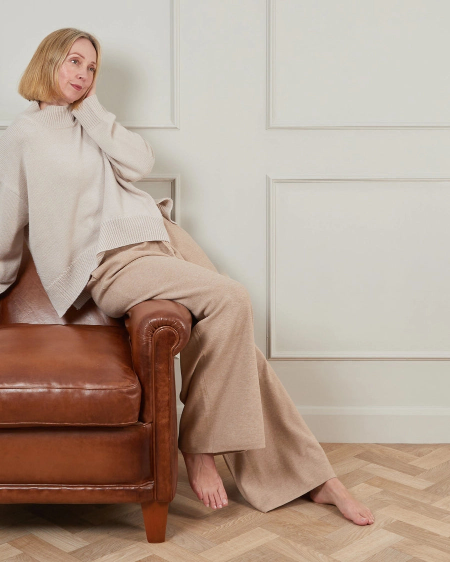 Beige Heavy Knit Loungewear Trousers - Janis - Chalk