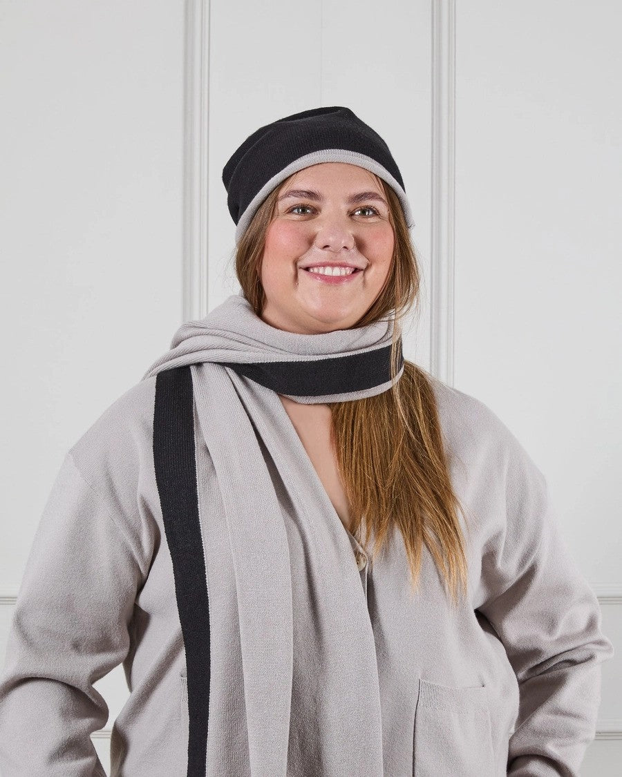 Putty and black long scarf/wrap