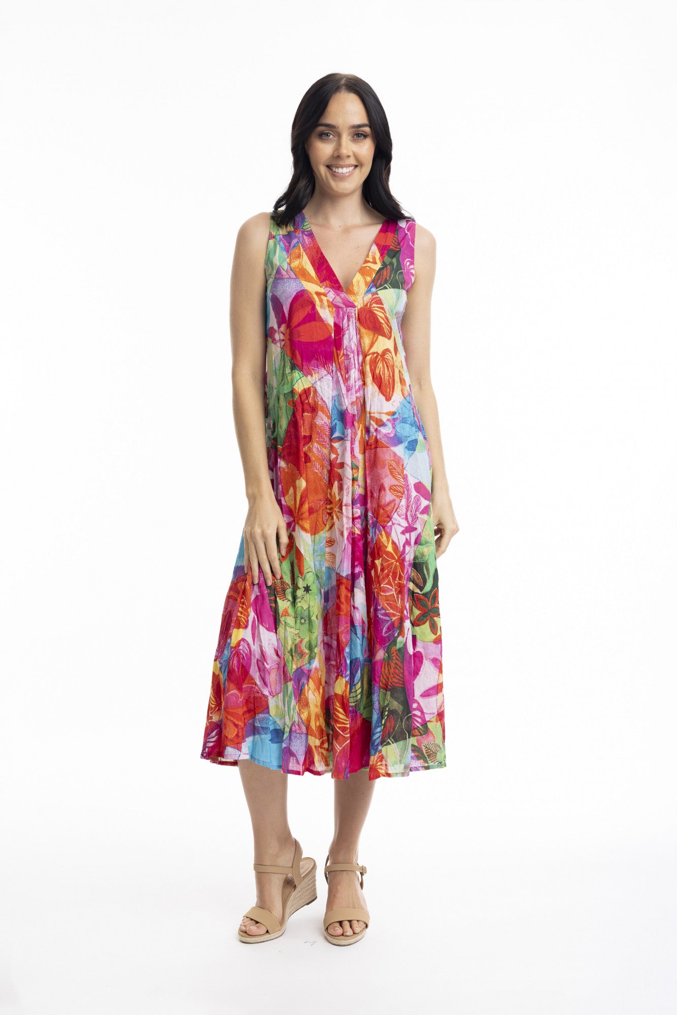 Jozani Gathered V Neckline Dress