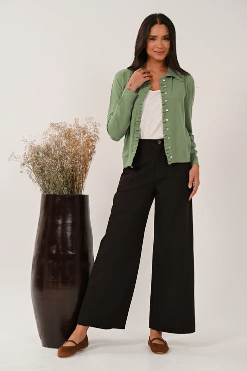 Sage Green Frill Collar Cardigan | Saige by Nomads KN7205