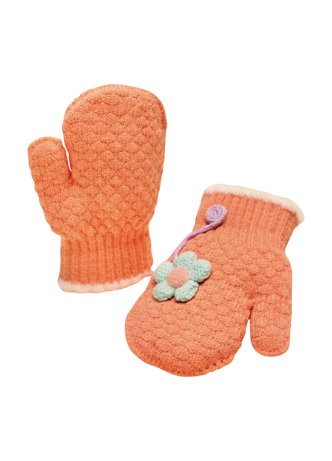 Coral mittens with pansy