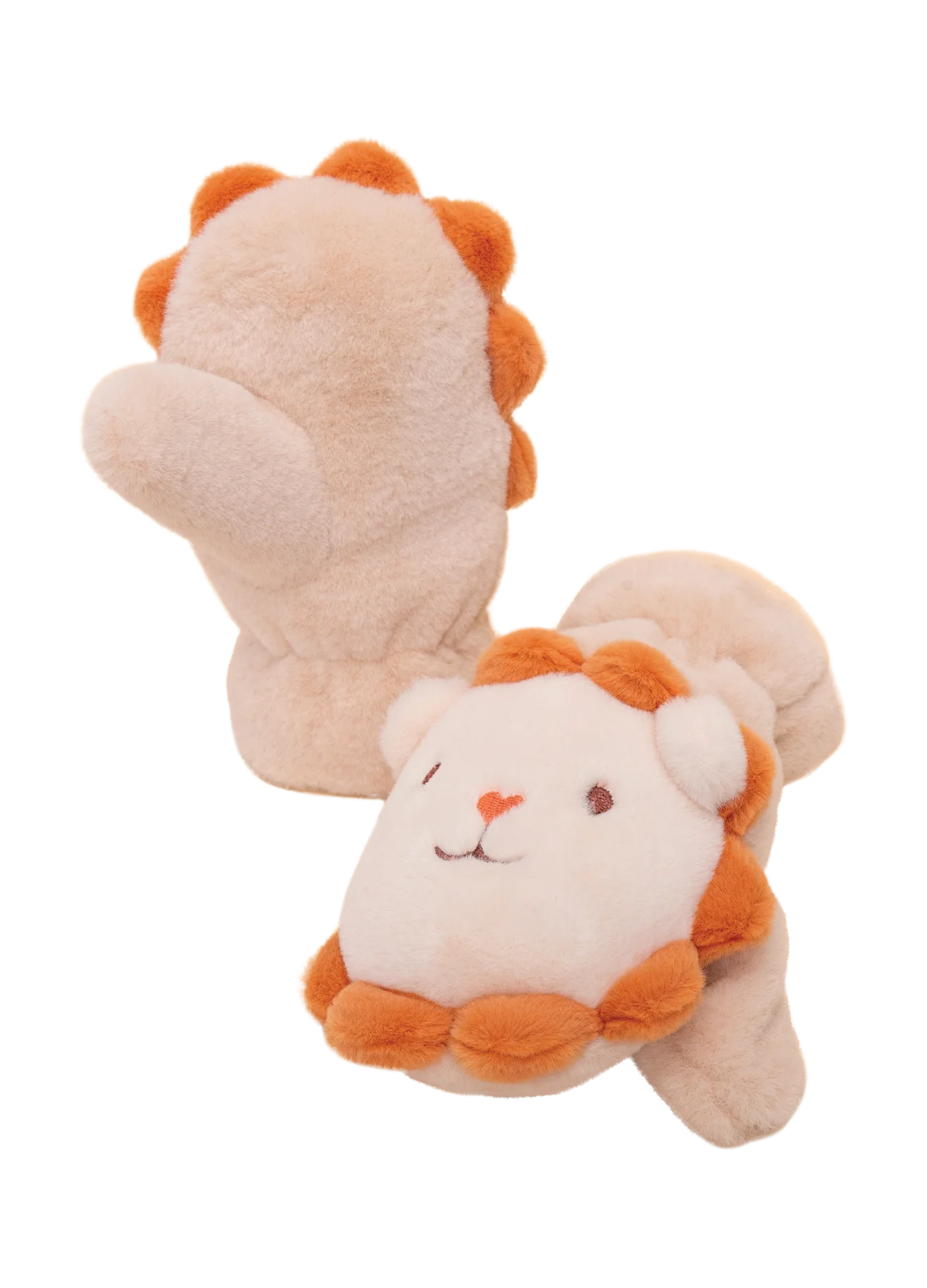 Childrens Fluffy Mittens - Cute Cream Lion
