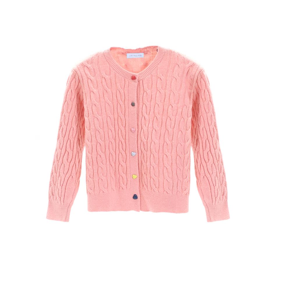 Cable Knit Heart Button Through Cardigan in Pink
