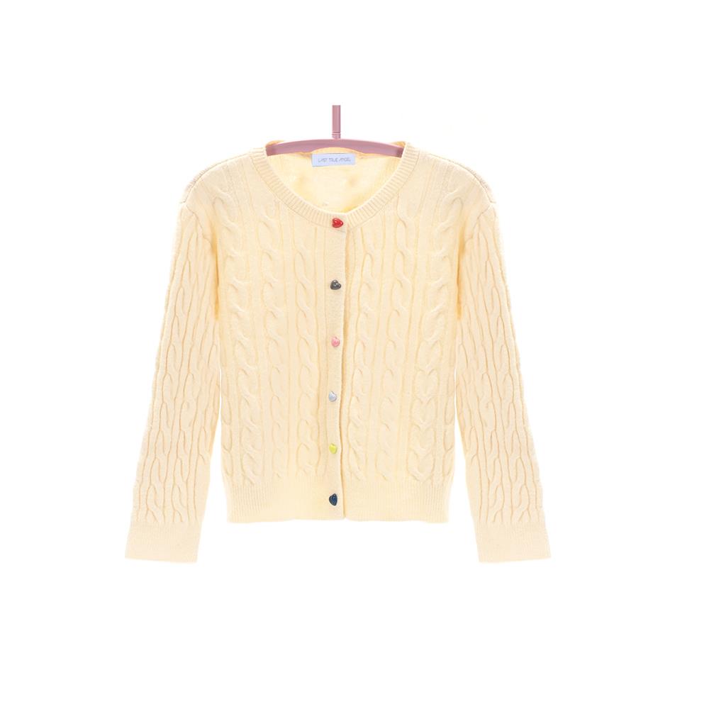 Cable Knit Heart Button Through Cardigan in Cream