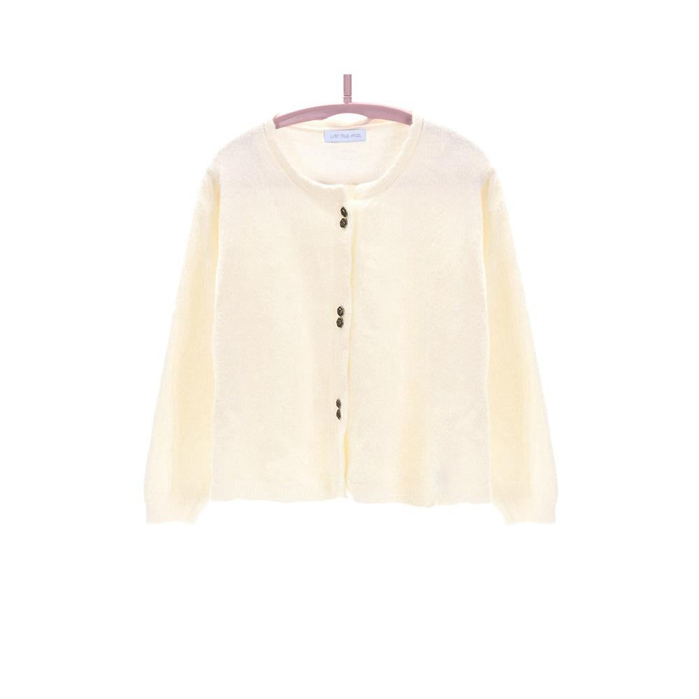 Twin Rose Button Through Scallop Edge Cardigan in Cream
