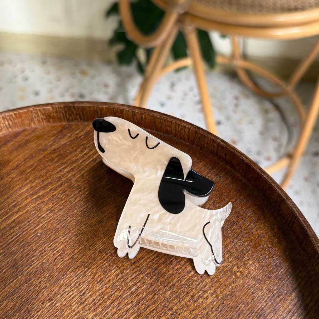 Cartoon Dog Claw Clip in White & Black