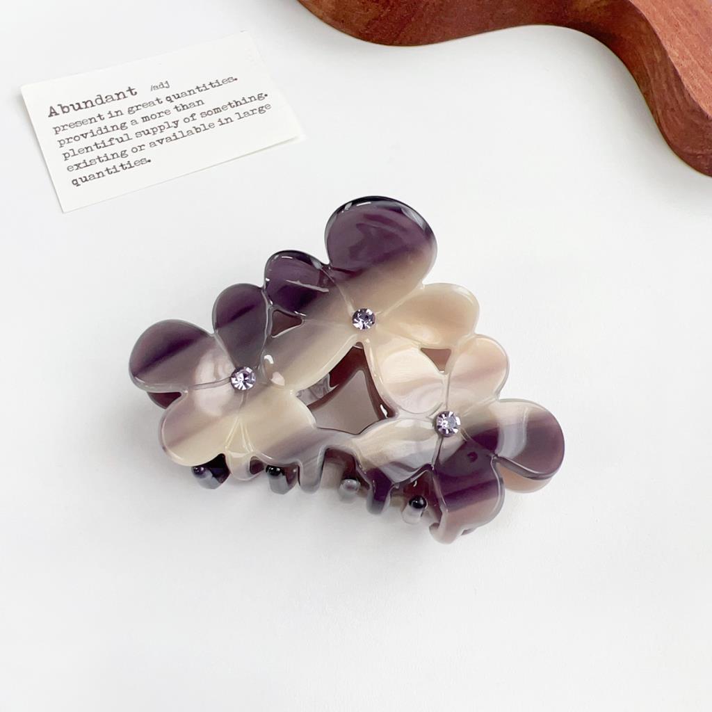 Triple Flower Claw Clip in Dark Purple