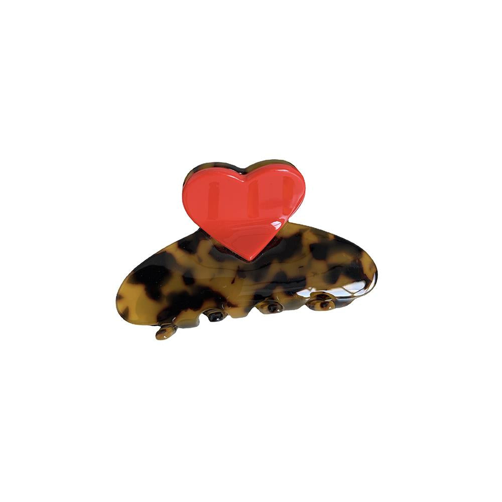 Small Heart Claw Clip in Tortoiseshell & Red