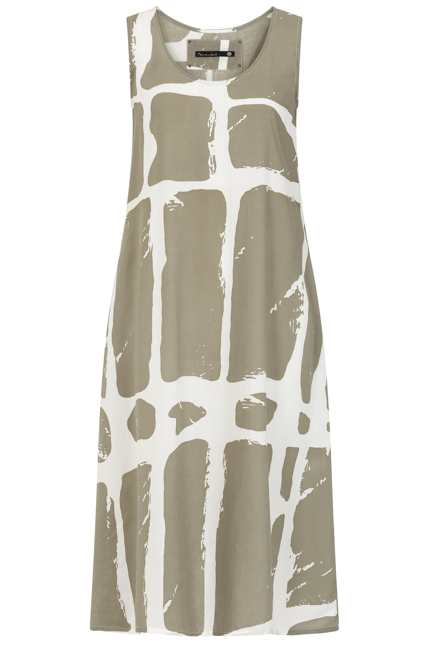 Khaki & White Sleeveless Print Dress - Lia from Tara Vao