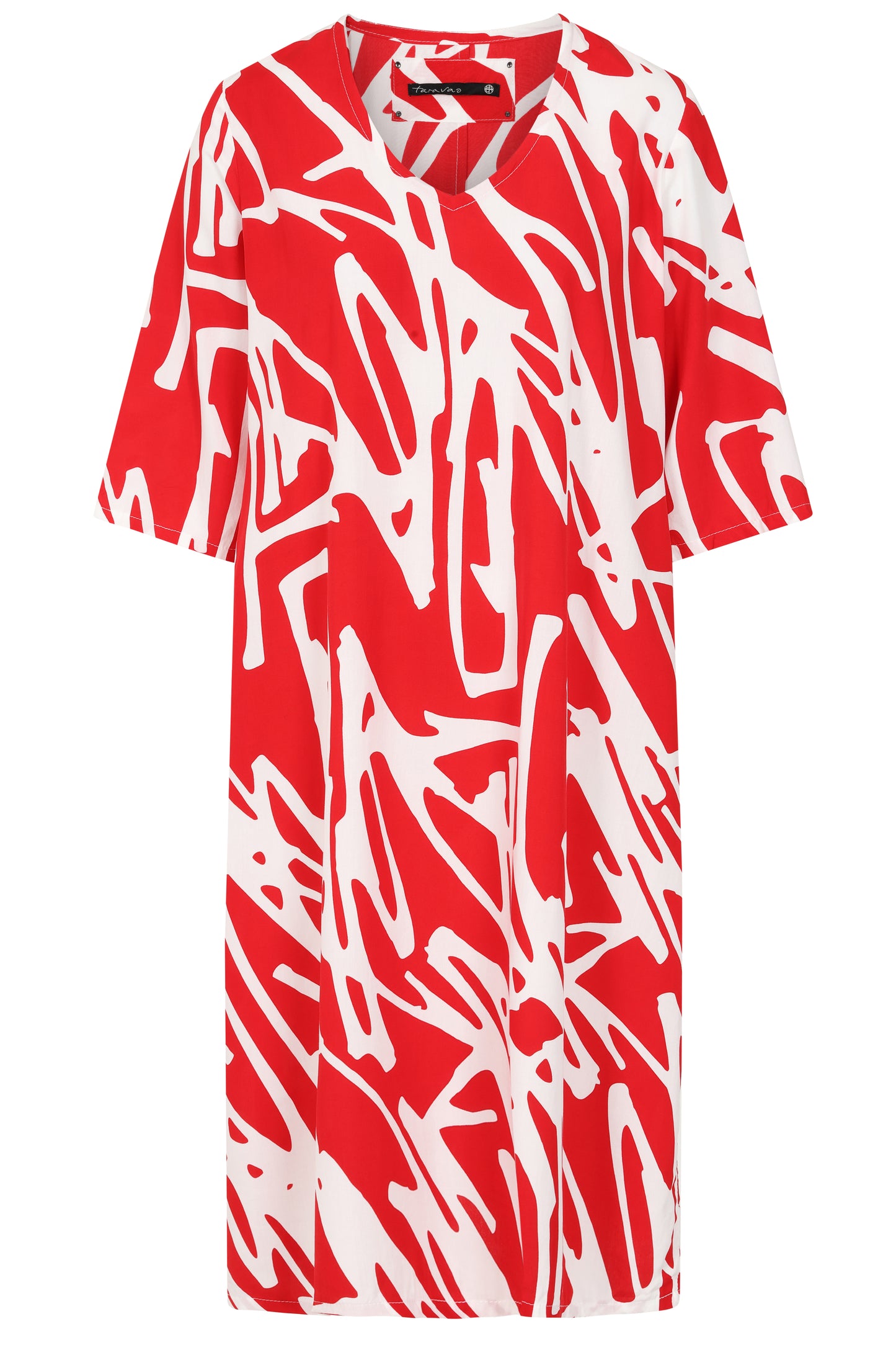 Red & White Print Shift Dress with Sleeves - Lily from Tara Vao