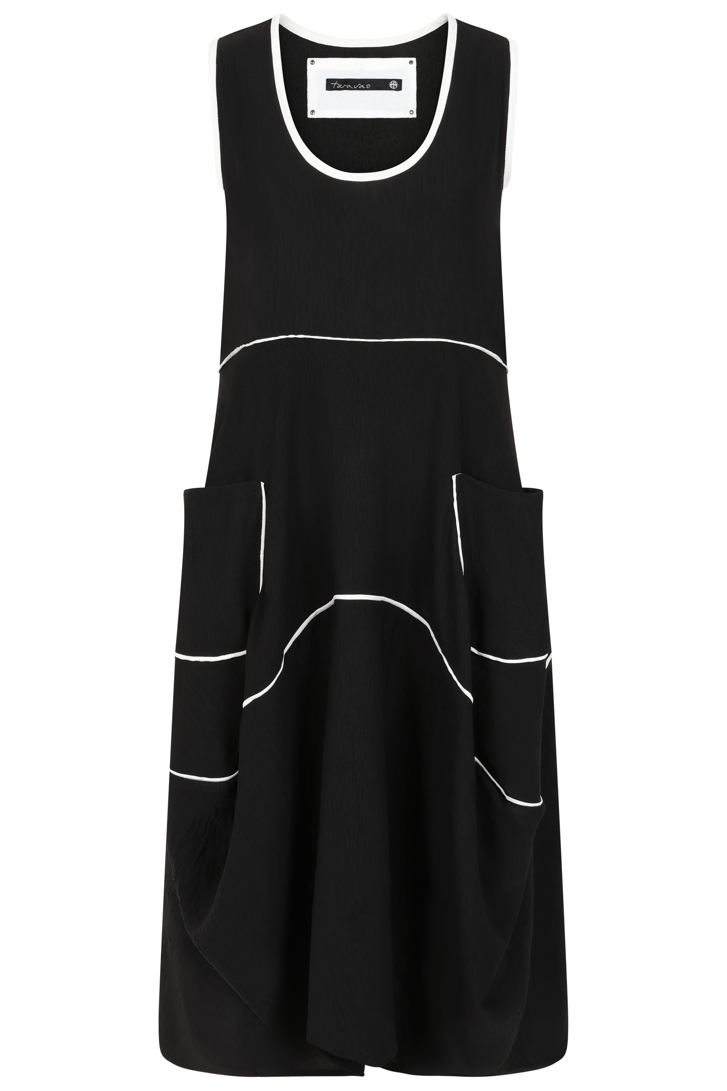 Black Sleeveless Dress with White Piping - Linda from Tara Vao