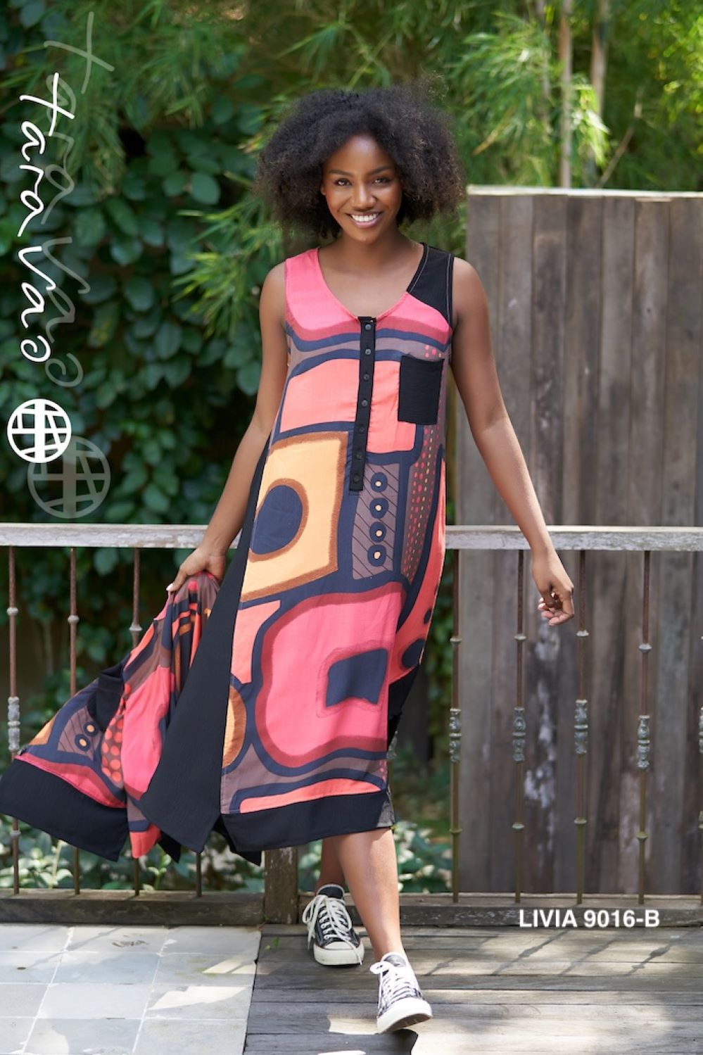 Black/Coral Print Sleeveless Dress - Livia from Tara Vao