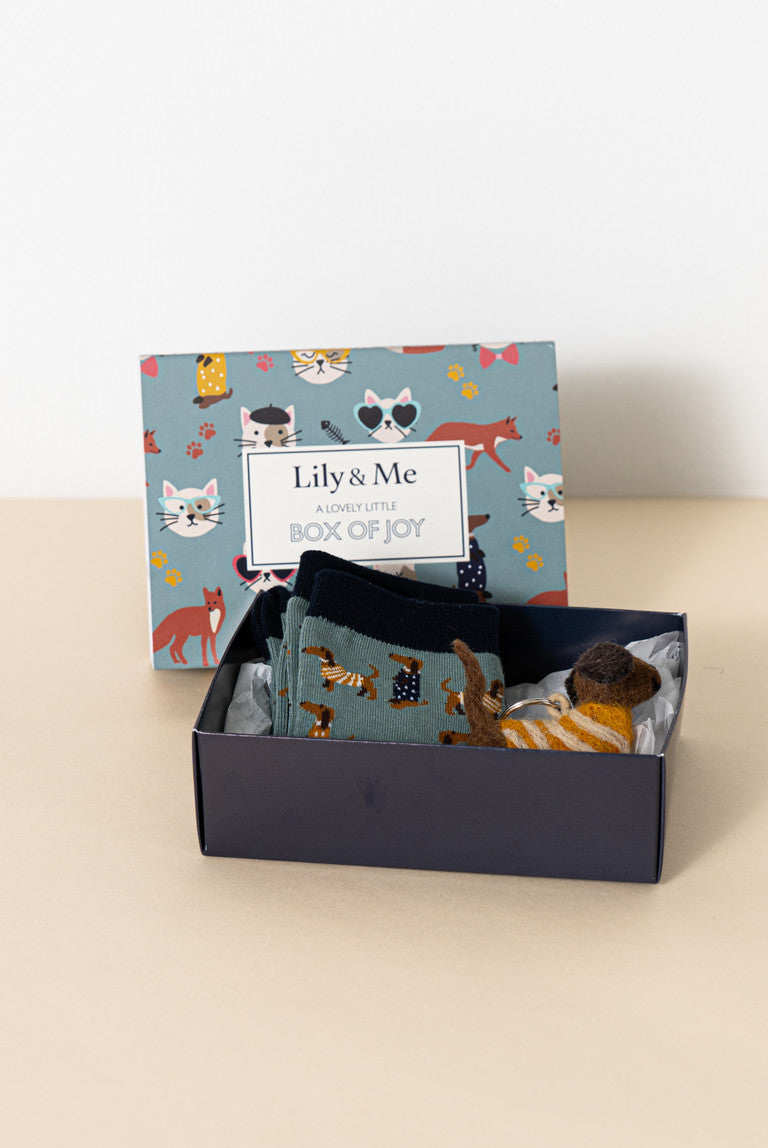 Dog Themed Socks & Keyring Giftbox