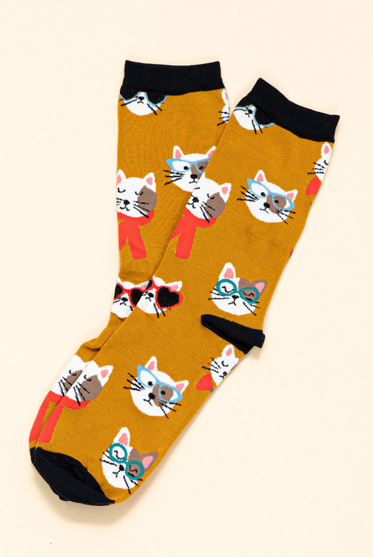 Cats Bamboo Socks & Keyring Giftbox