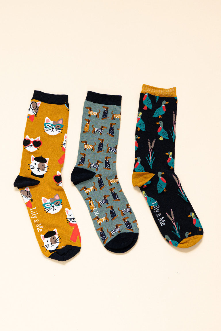 Set of 3 Animal Print Bamboo Socks Giftbox