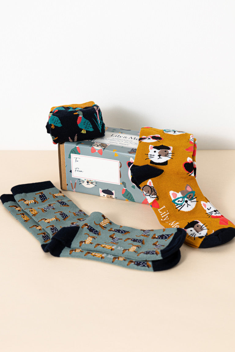 Set of 3 Animal Print Bamboo Socks Giftbox