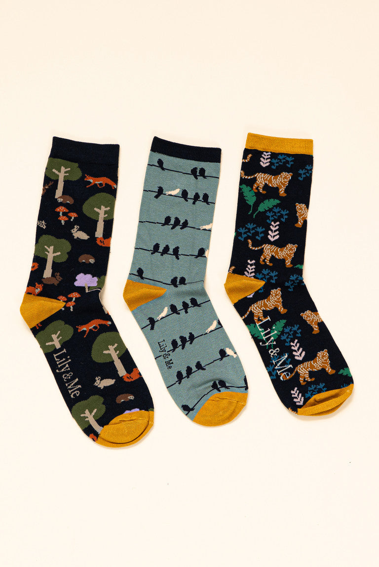Set of 3 Wild Animal Print Bamboo Socks Giftbox