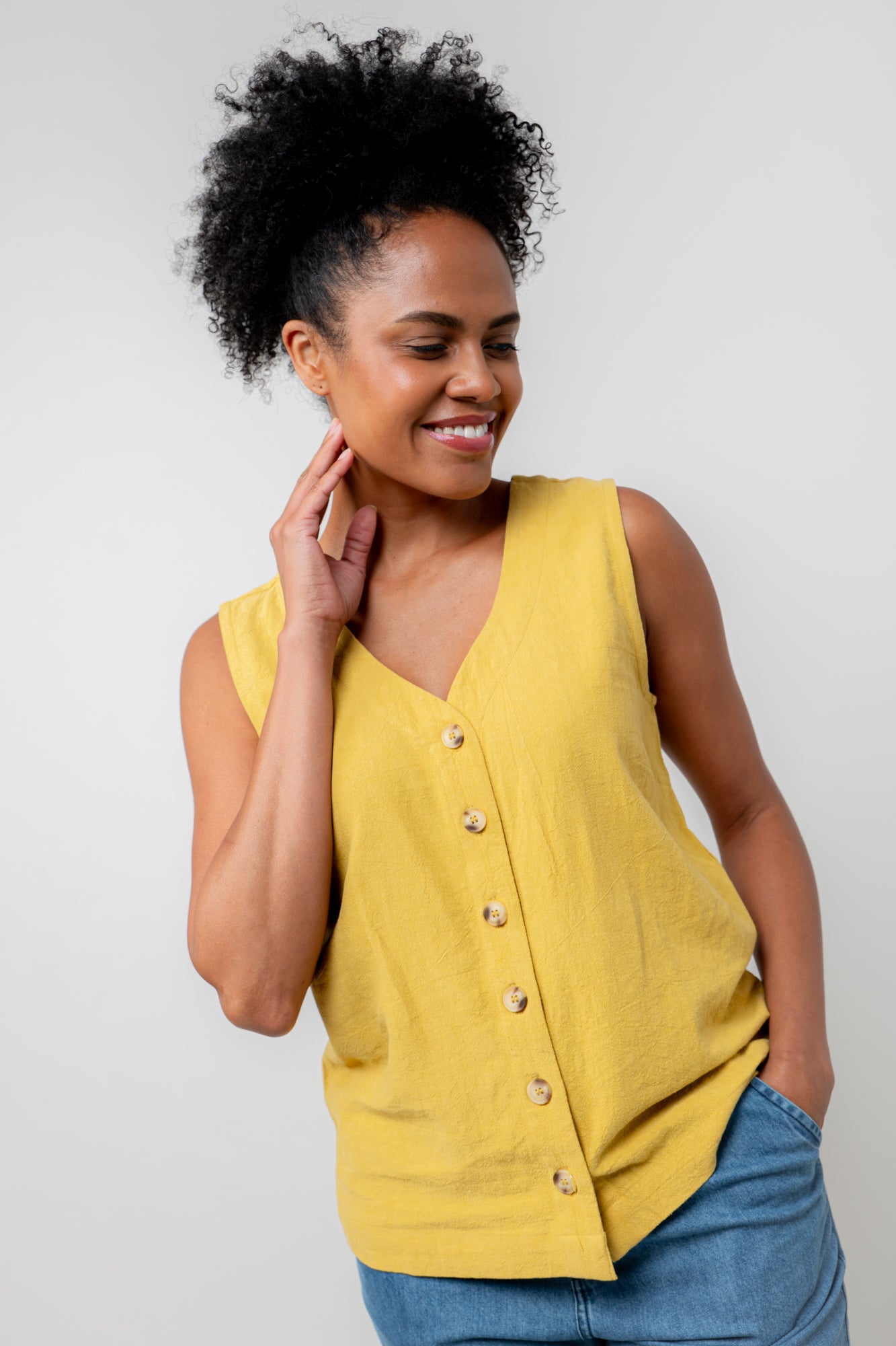 Ochre Linen Blend Buttoned Vest