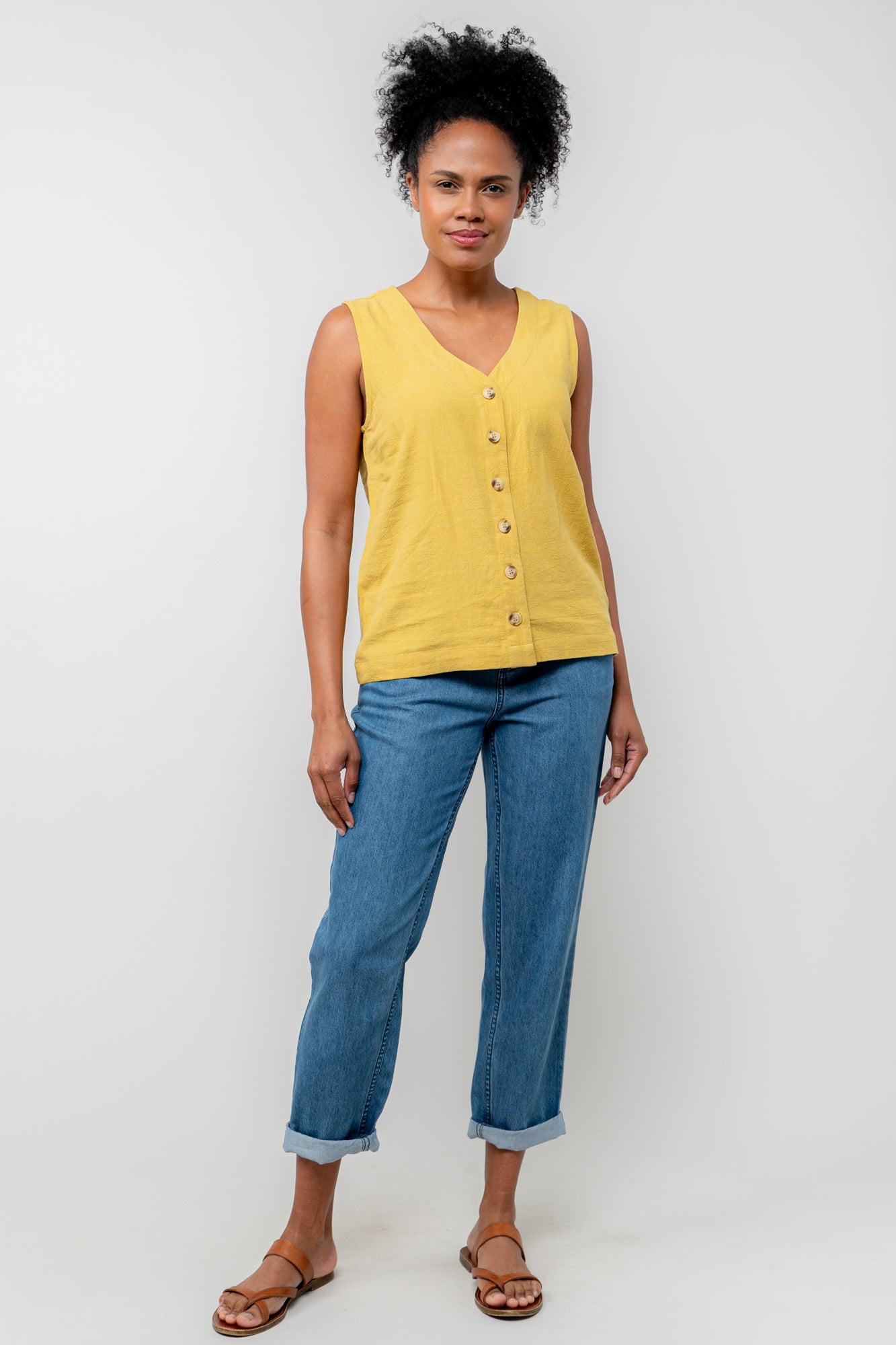 Ochre Linen Blend Buttoned Vest