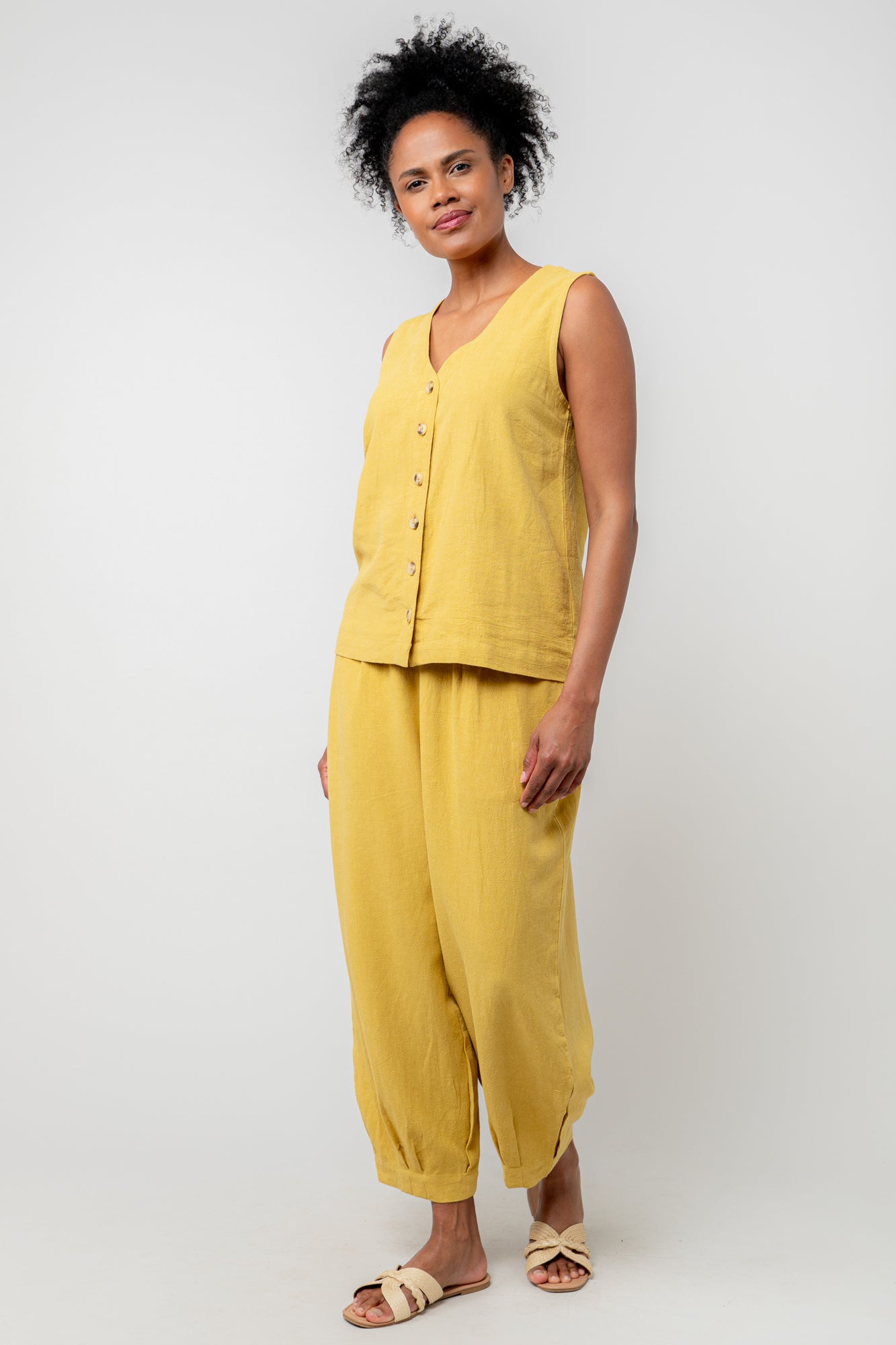Ochre Linen Blend Buttoned Vest