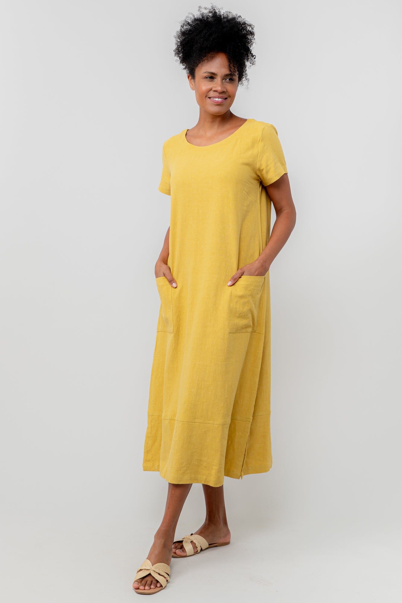 Ochre Linen Blend Midi Dress