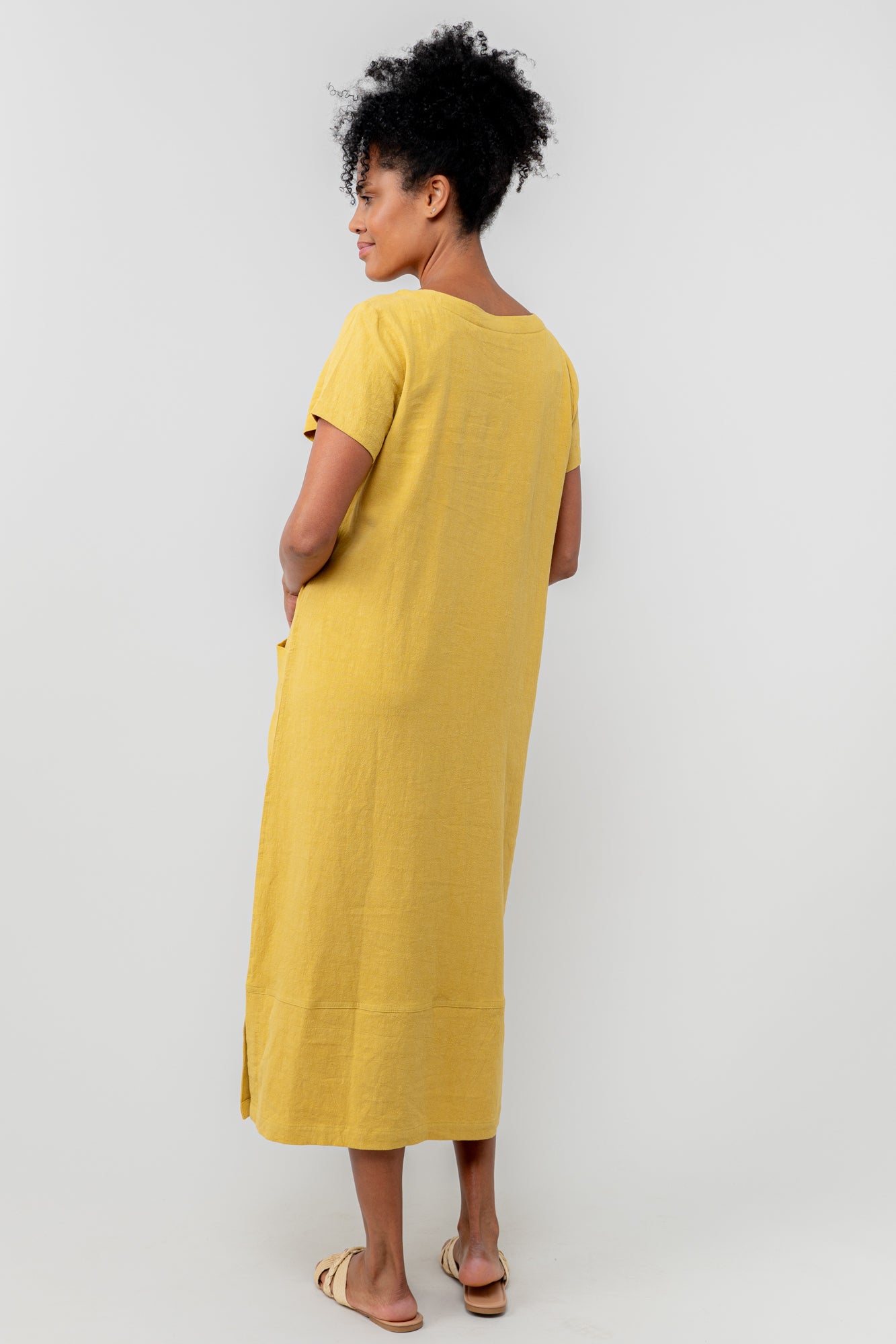 Ochre Linen Blend Midi Dress
