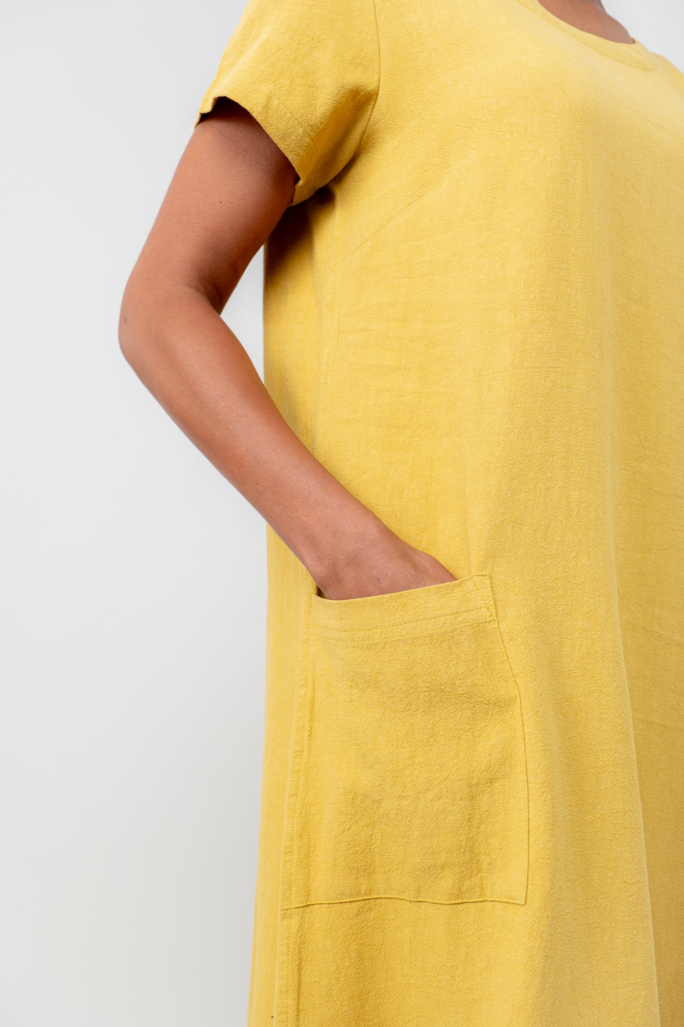 Ochre Linen Blend Midi Dress