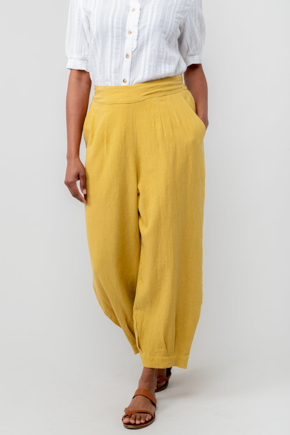 Ochre Linen Blend Cropped Trousers - Sail